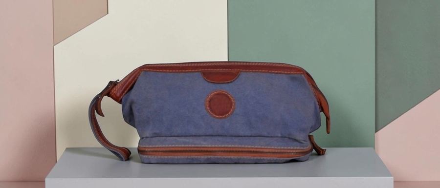 Blue waxed canvas toiletry bag