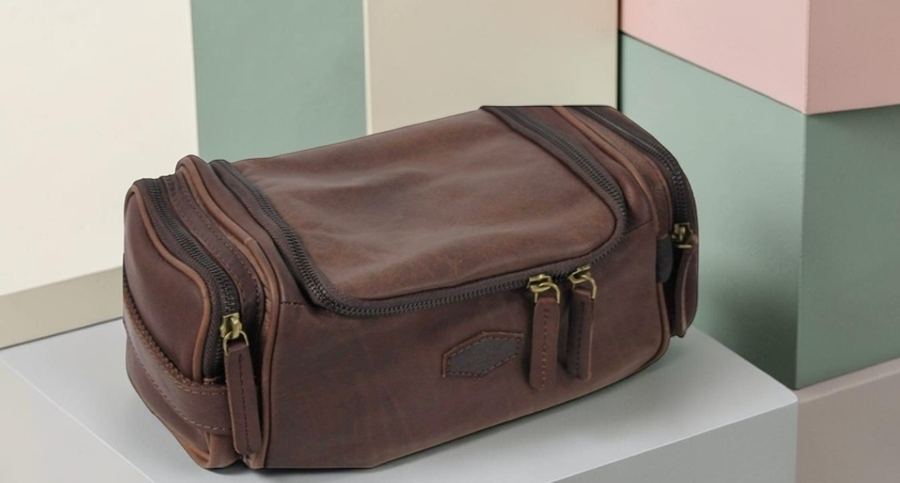 Tan leather dopp kit