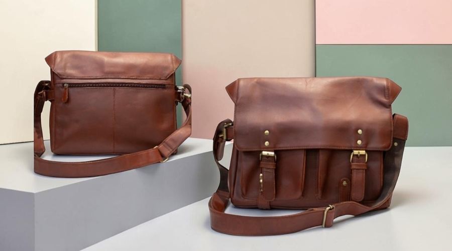 Dark brown structured leather handbag