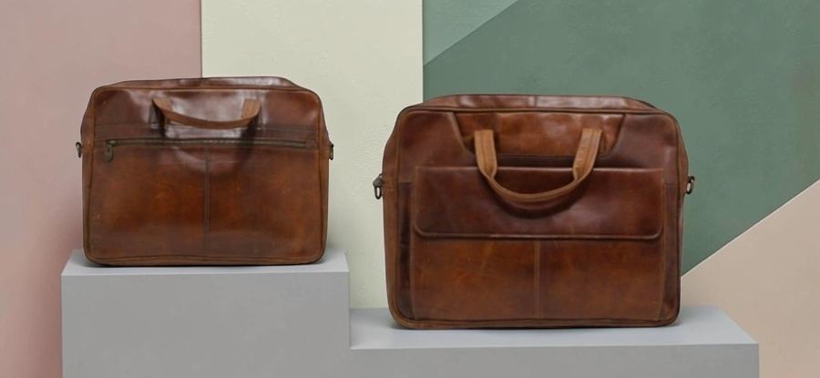 Grey leather briefcase bags