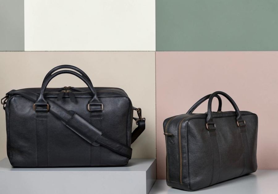 Brown leather lock-flap briefcase