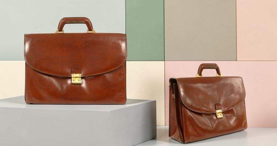 Brown leather travel duffel bag