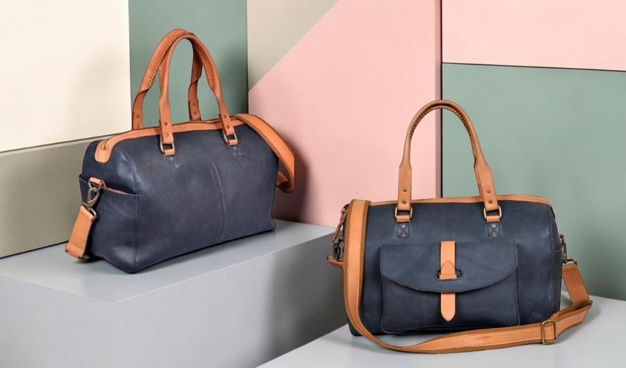 Distressed leather duffel bag