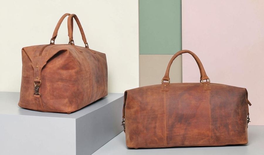 Canvas and leather two-tone duffel