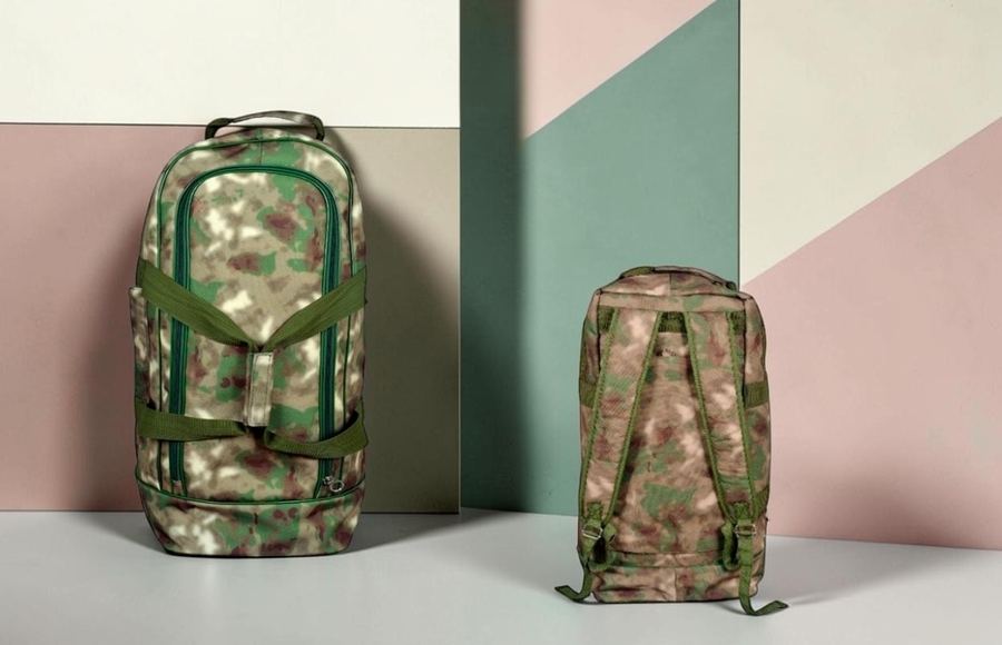 Navy canvas duffel bag with pockets